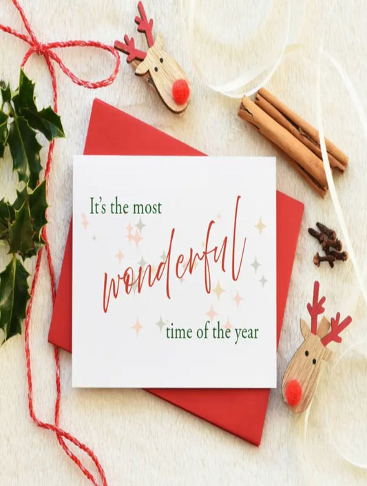 This is a card in white that says 'it's the most wonderful time of the year'